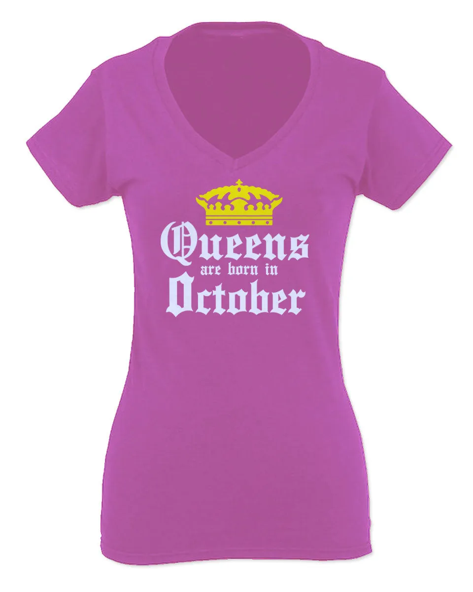 The Best Birthday Gift Queens are Born in October For Women V neck fitted T Shirt