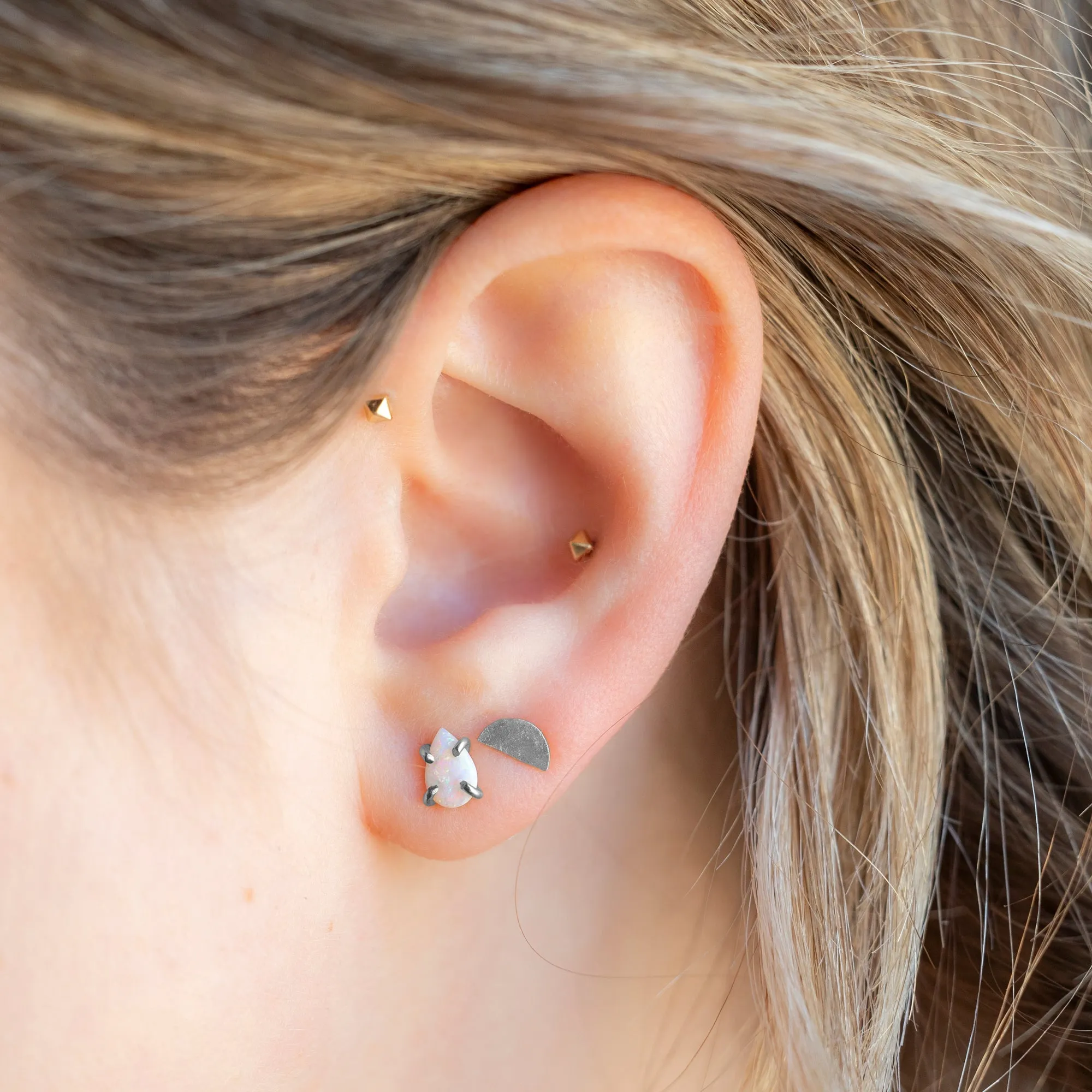 The Gold Half Moon Stud Earrings | 14K White Gold