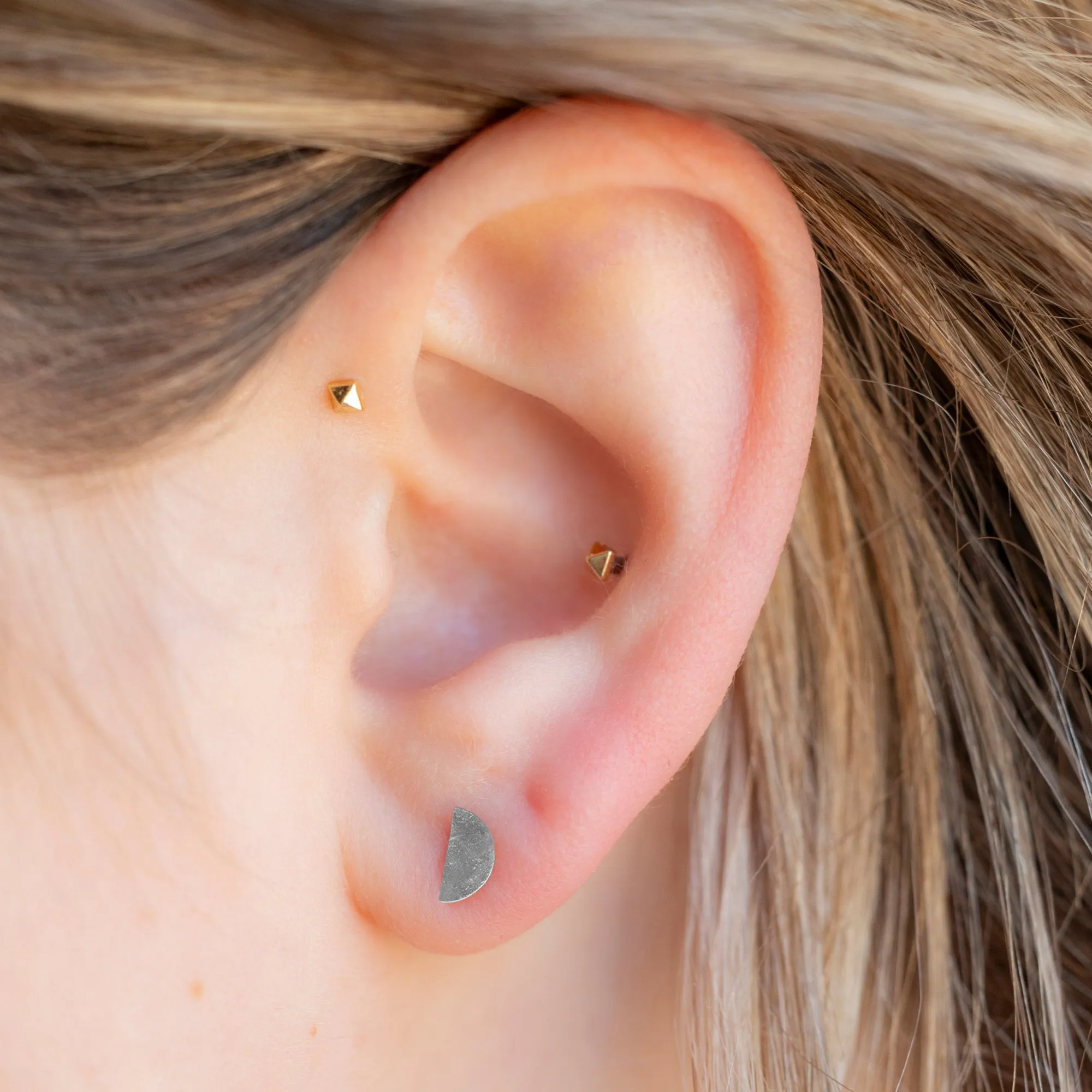 The Gold Half Moon Stud Earrings | 14K White Gold