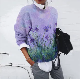 Thick Needle Digital Printing Women's Round Neck Sweater