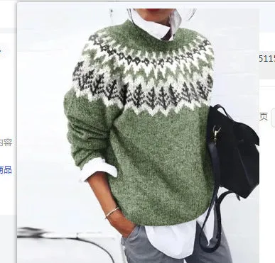 Thick Needle Digital Printing Women's Round Neck Sweater