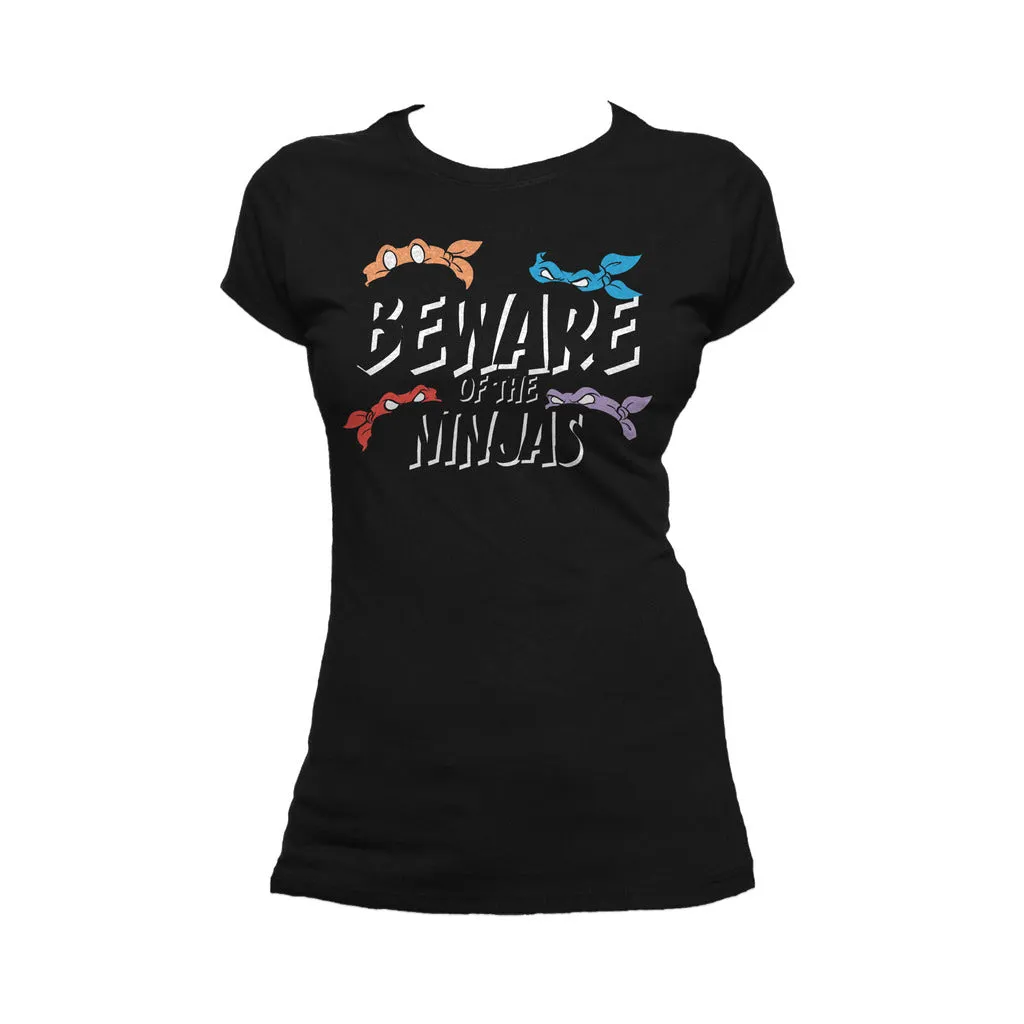 TMNT Group Beware of Ninjas Official Women's T-shirt (Black)