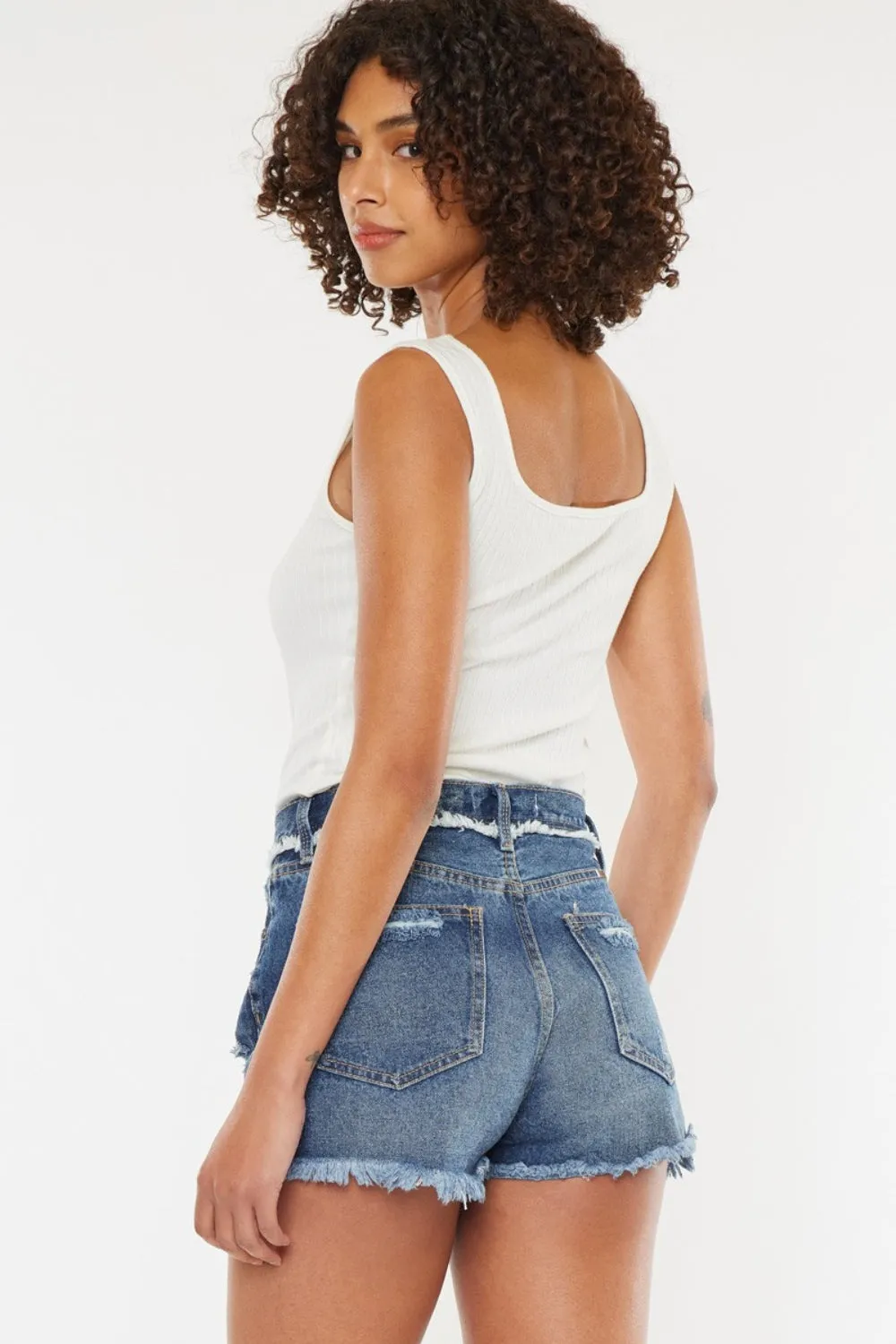 Trendy Distressed Button Fly Denim Shorts