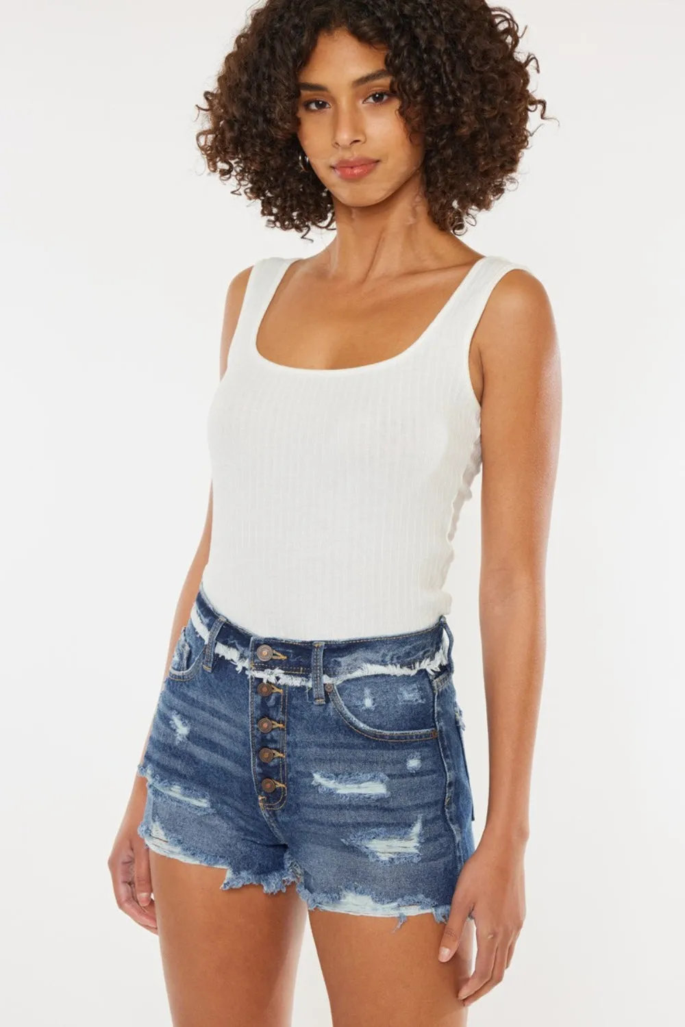 Trendy Distressed Button Fly Denim Shorts