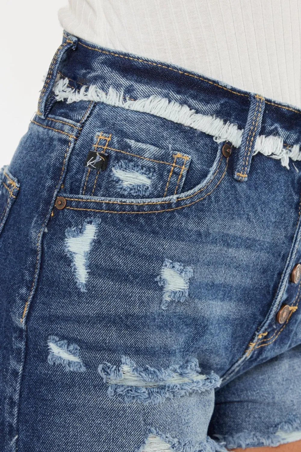 Trendy Distressed Button Fly Denim Shorts