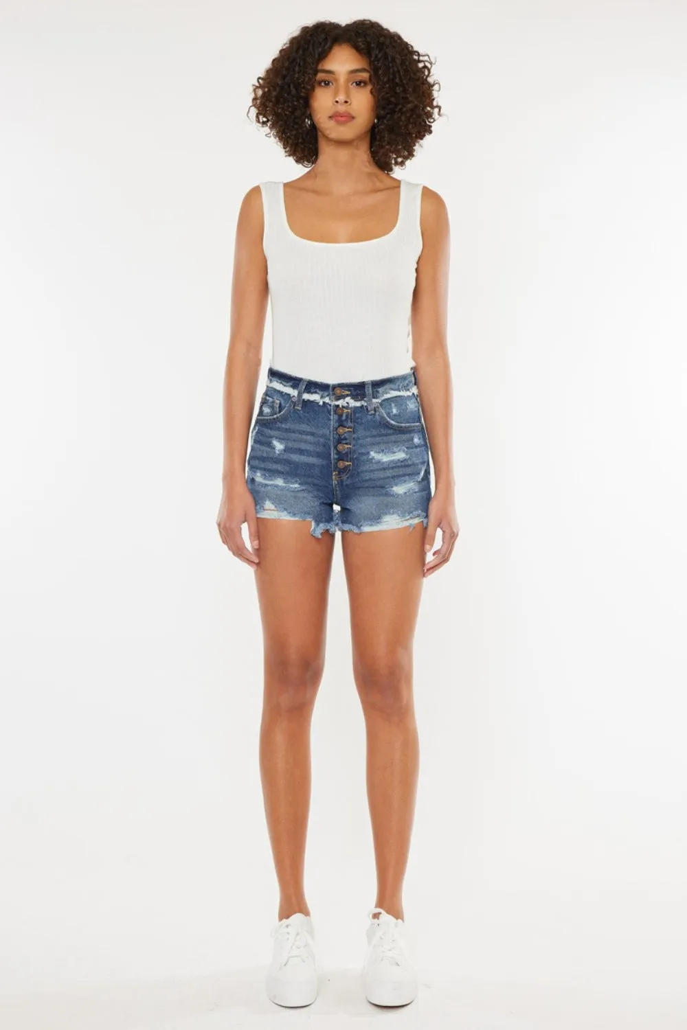 Trendy Distressed Button Fly Denim Shorts