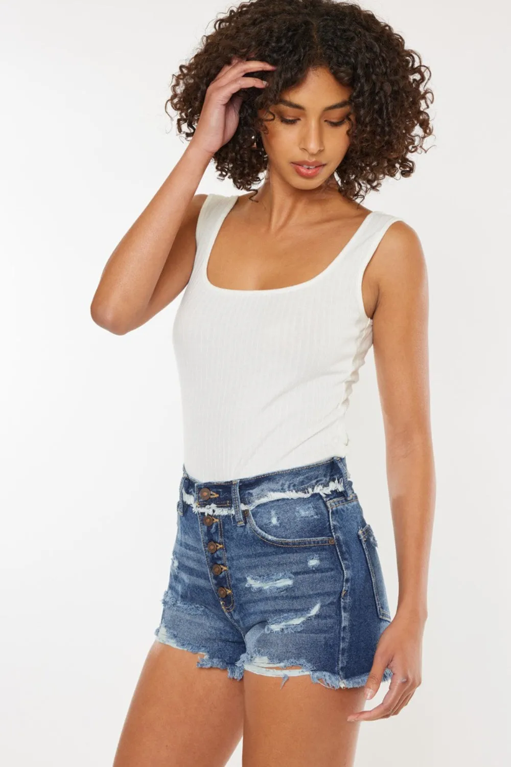 Trendy Distressed Button Fly Denim Shorts