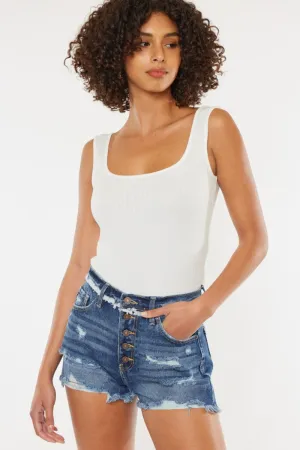 Trendy Distressed Button Fly Denim Shorts