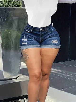 Trendy Distressed Slim-Fit Denim Shorts with Edgy Flair