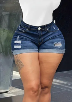 Trendy Distressed Slim-Fit Denim Shorts with Edgy Flair