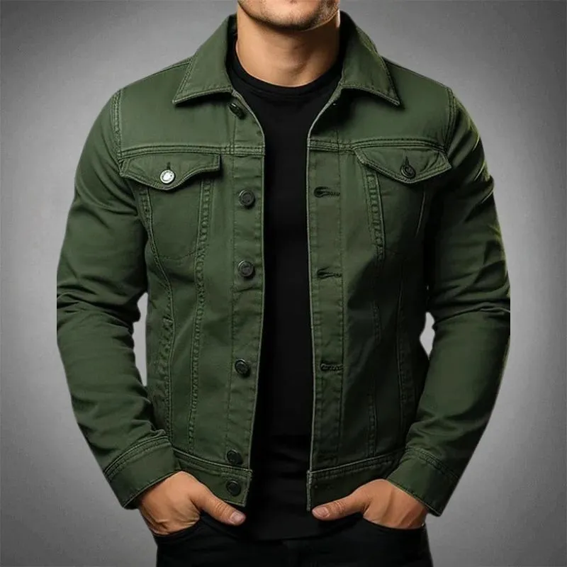 Trendy Men's Slim Fit Jean Jacket with Functional Pockets