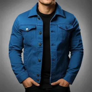 Trendy Men's Slim Fit Jean Jacket with Functional Pockets