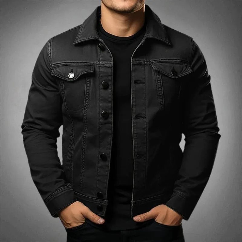 Trendy Men's Slim Fit Jean Jacket with Functional Pockets