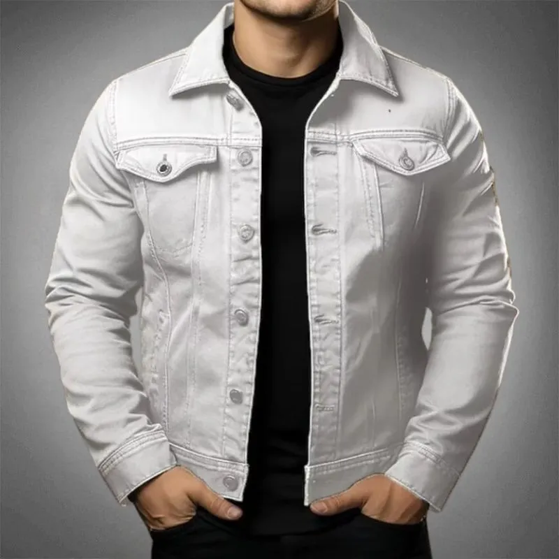 Trendy Men's Slim Fit Jean Jacket with Functional Pockets