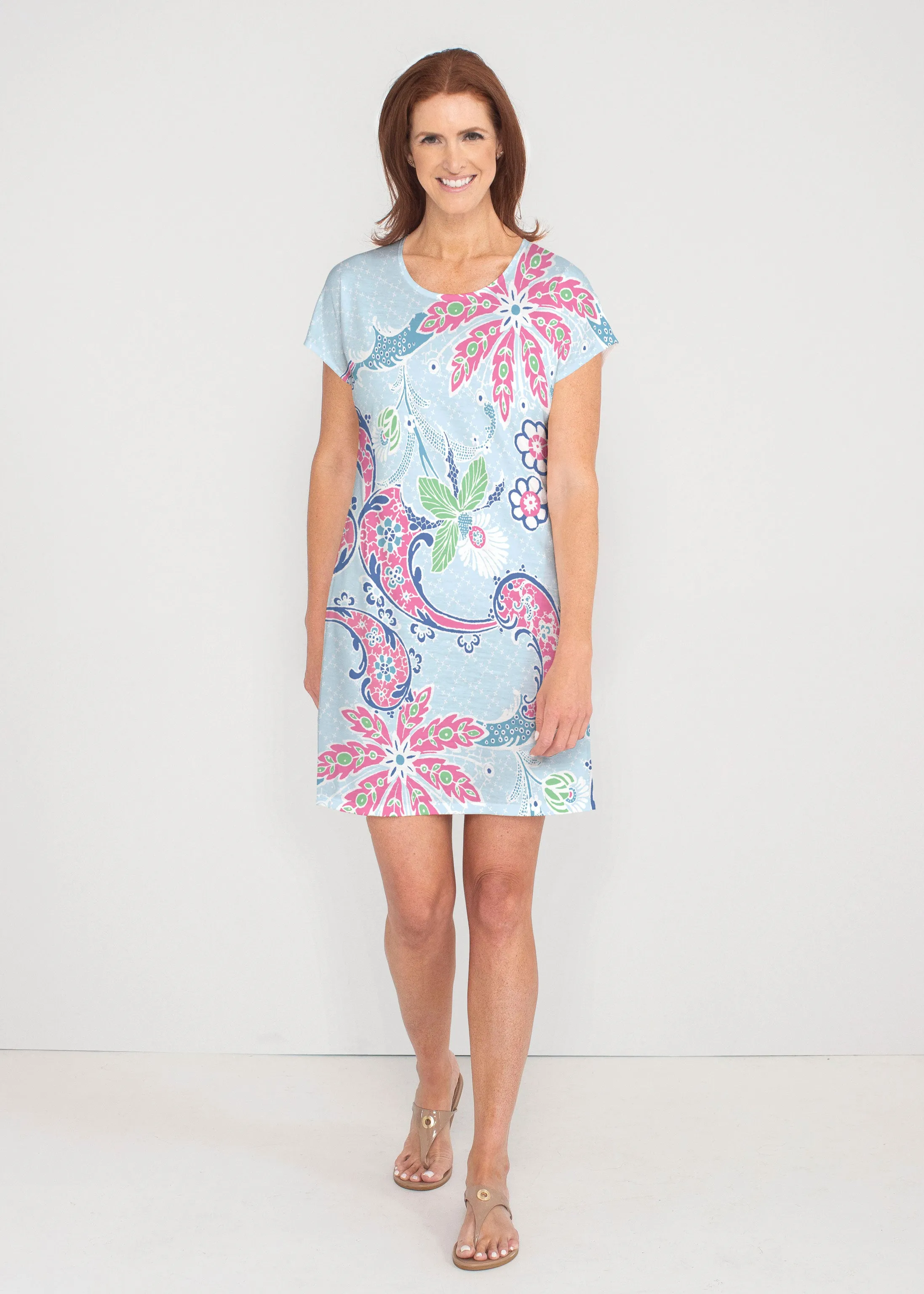 Tropical Island (2029) ~ French Terry Short Sleeve Crew Dress