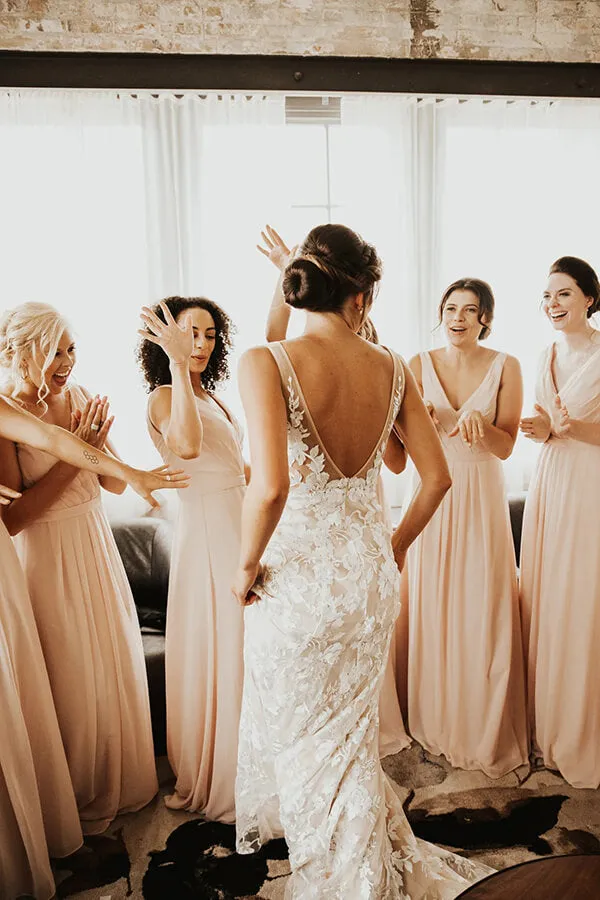 Tulle Lace Mermaid Deep V-neck Wedding Dresses With Court Train, SW668