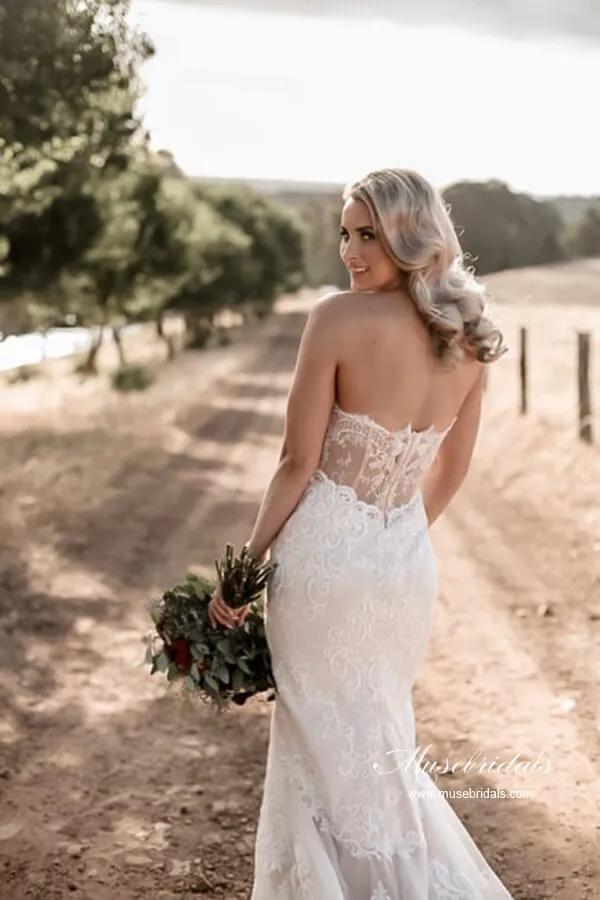 Tulle Mermaid Sweetheart Vintage Wedding Dresses With Lace Appliques, MW1053