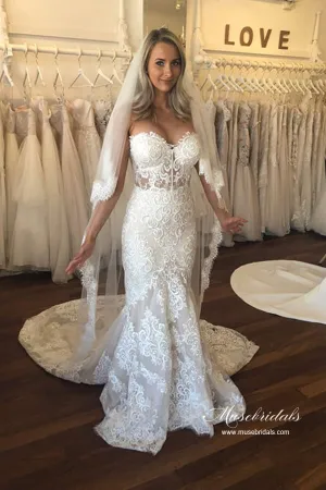 Tulle Mermaid Sweetheart Vintage Wedding Dresses With Lace Appliques, MW1053