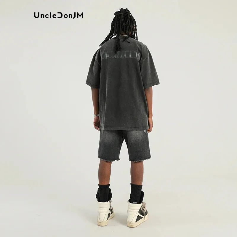 UncleDonJM Black Raw Edge Ripped Denim Shorts