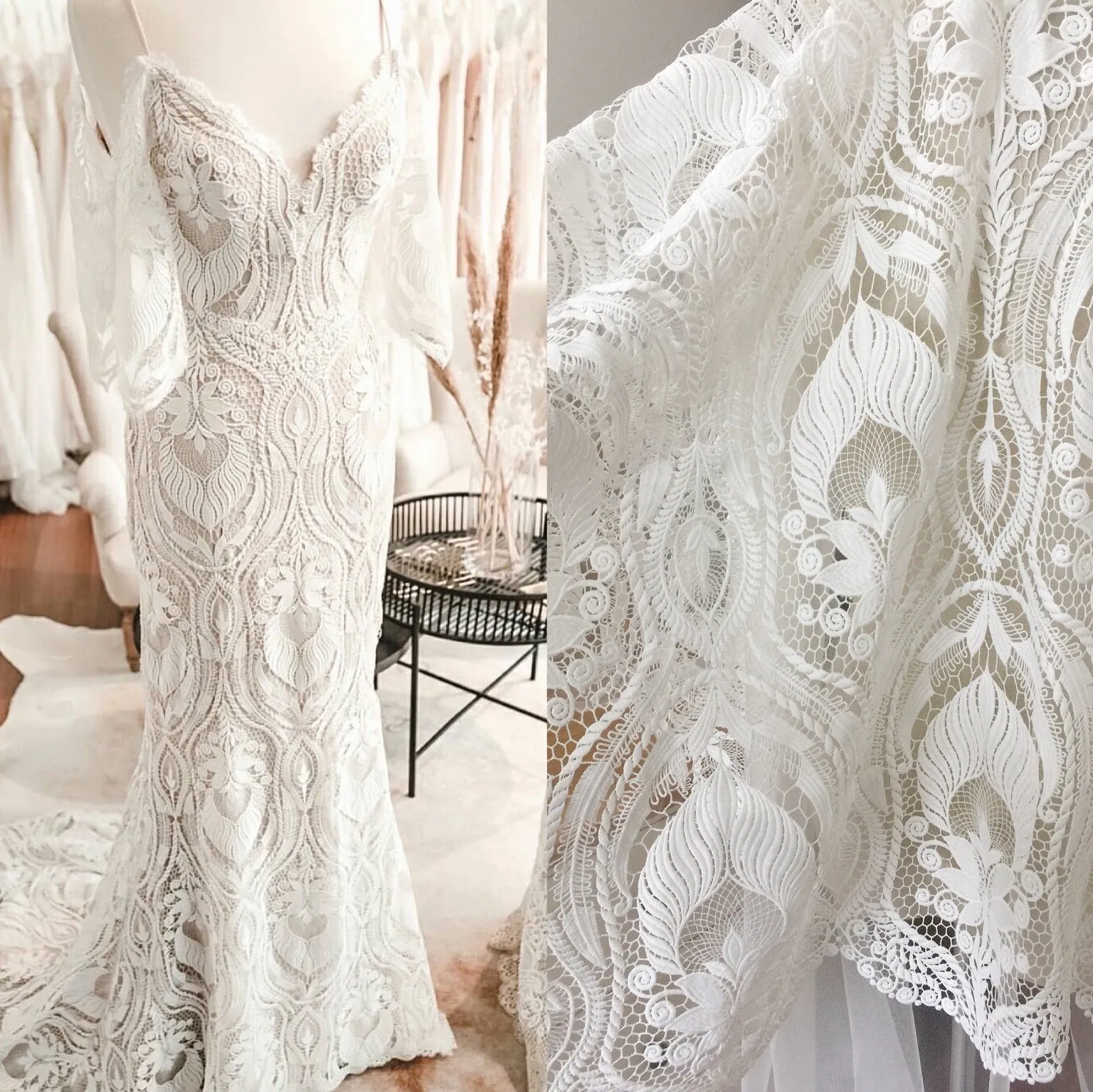 Unique Lace Fitted Wedding Dress Mermaid Detachable Off The Shoulder Flutter Sleeves Sexy Bridal Gowns for Women