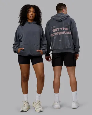 Unisex Set the Standard Washed Hoodie Oversize - Black-Greyish Purple