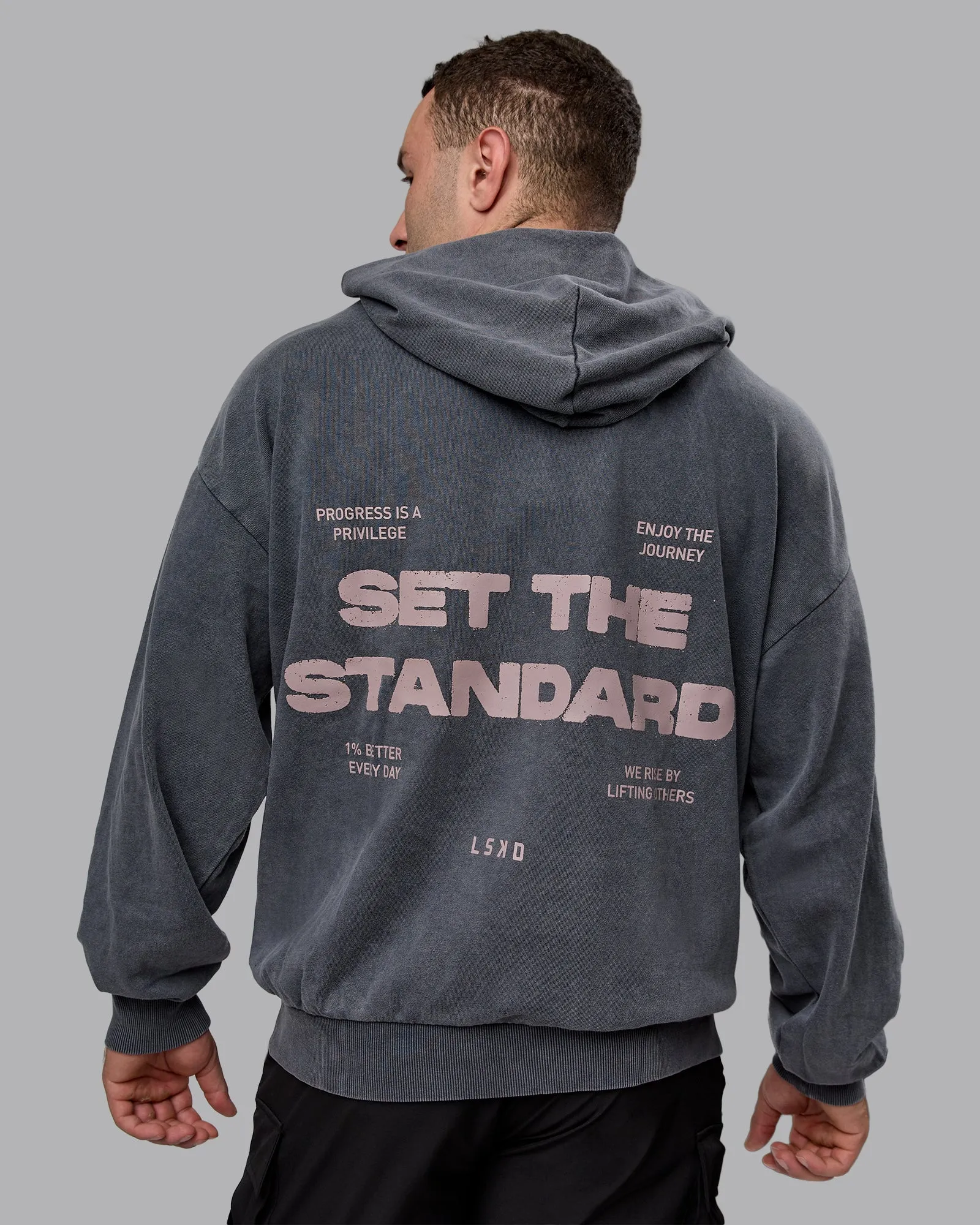 Unisex Set the Standard Washed Hoodie Oversize - Black-Greyish Purple