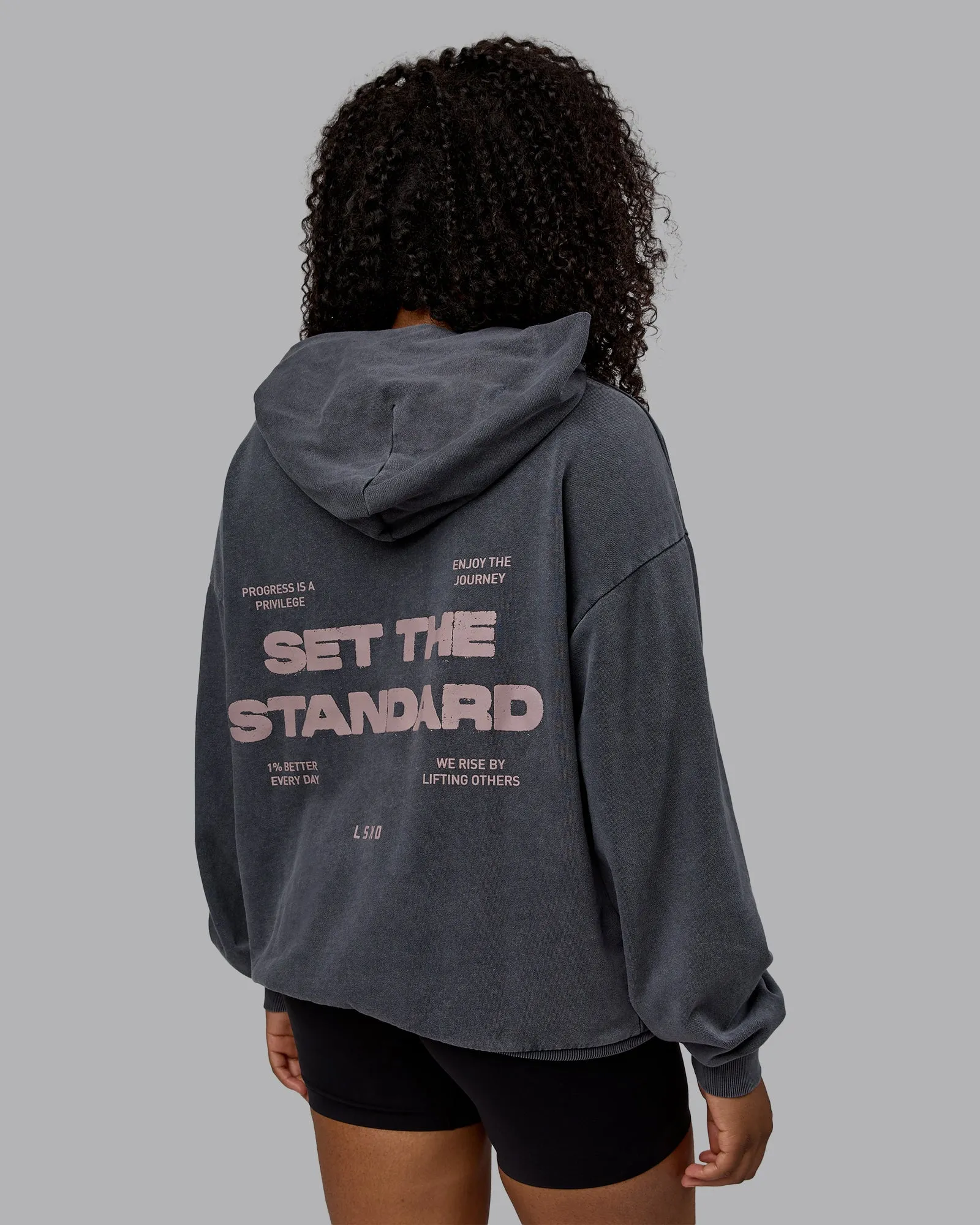 Unisex Set the Standard Washed Hoodie Oversize - Black-Greyish Purple