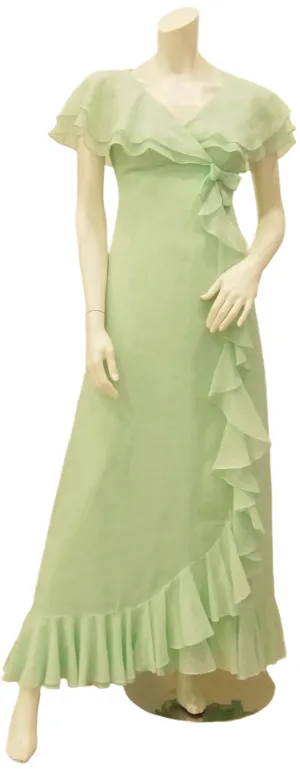Unruffled Apple Green Maxi 70s Vintage Dress