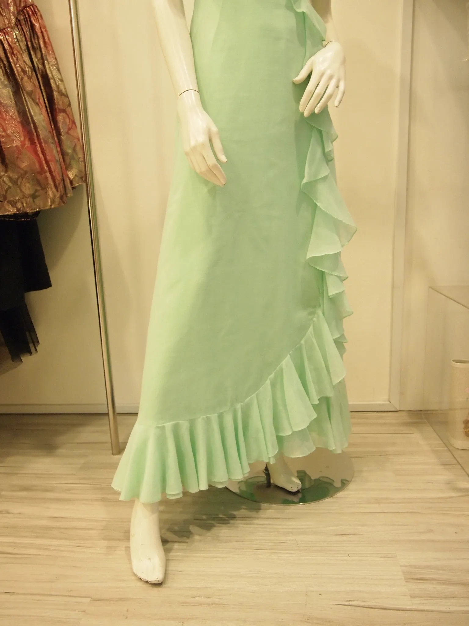 Unruffled Apple Green Maxi 70s Vintage Dress
