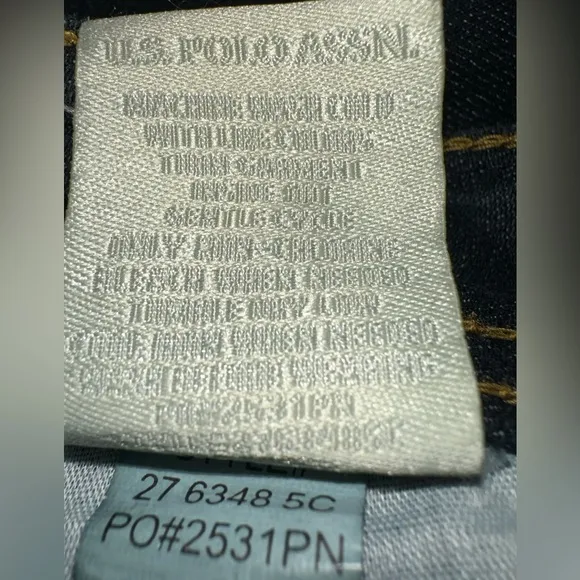 U.S Polo Assn dark denim gold embroidered polo player &amp; 3 on back pockets sz 14