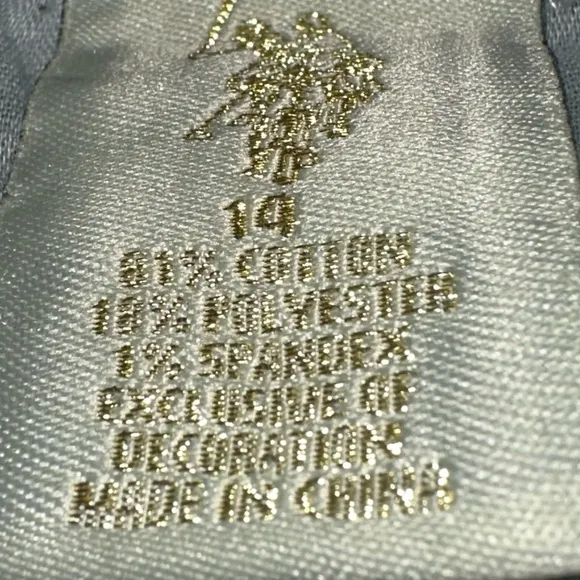 U.S Polo Assn dark denim gold embroidered polo player &amp; 3 on back pockets sz 14