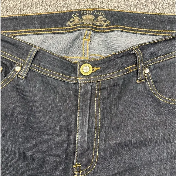 U.S Polo Assn dark denim gold embroidered polo player &amp; 3 on back pockets sz 14