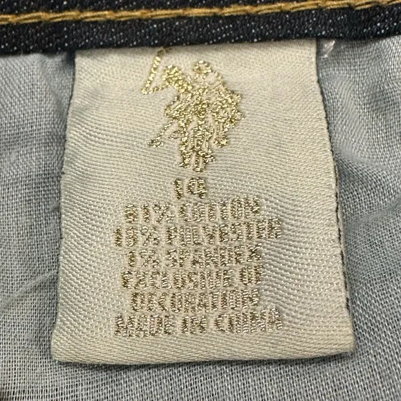 U.S Polo Assn dark denim gold embroidered polo player &amp; 3 on back pockets sz 14