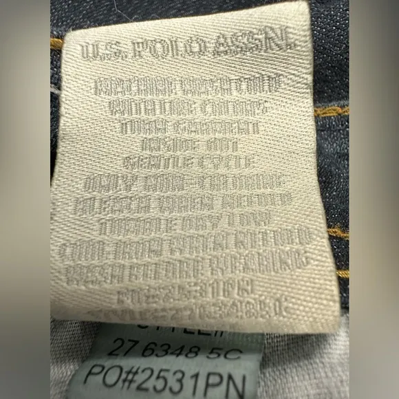 U.S Polo Assn dark denim gold embroidered polo player &amp; 3 on back pockets sz 14