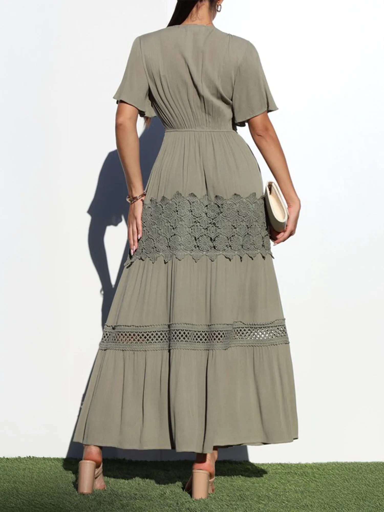 V Neck Crochet Detail Maxi Sun Dress