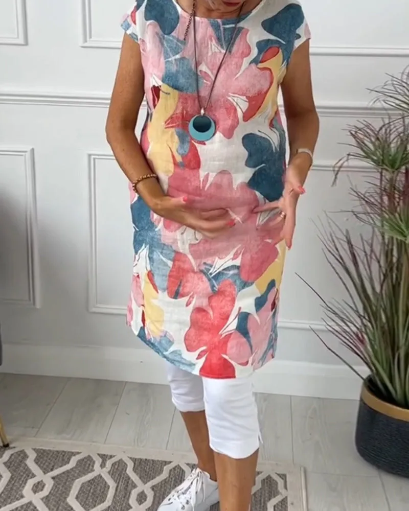 Valeria® | Multicolored Relaxed Long Floral Top