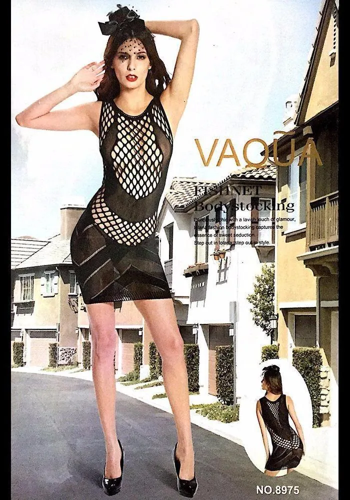 Vaqua Body Stocking Fishnet Dress - Ladies Sexy Net Dresses - 8975