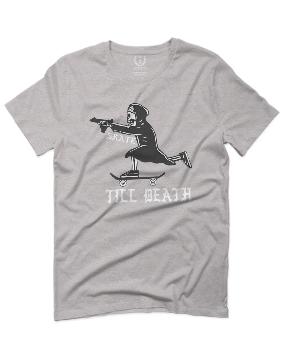 VICES AND VIRTUES Skateboarding OR DIE Skull Skate Gun Till Death For men T Shirt