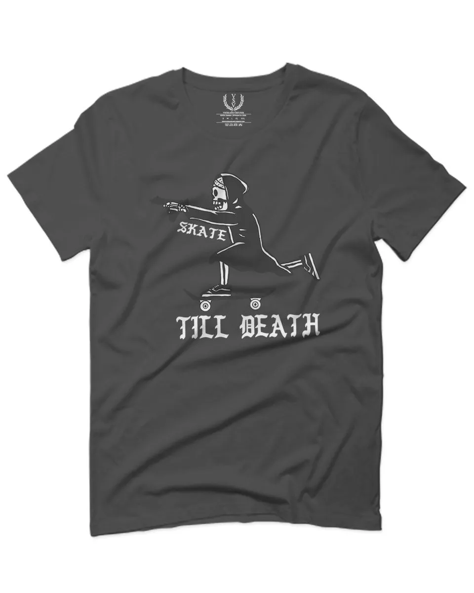 VICES AND VIRTUES Skateboarding OR DIE Skull Skate Gun Till Death For men T Shirt