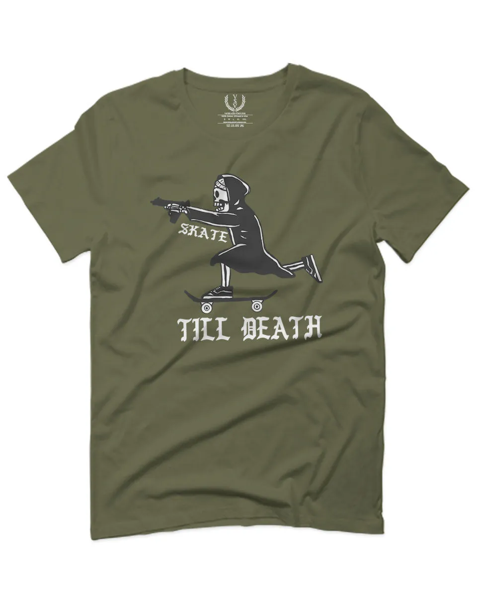 VICES AND VIRTUES Skateboarding OR DIE Skull Skate Gun Till Death For men T Shirt