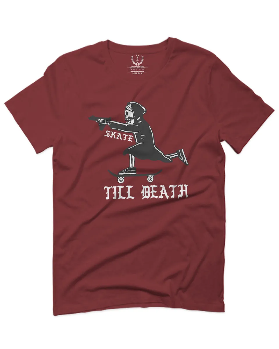 VICES AND VIRTUES Skateboarding OR DIE Skull Skate Gun Till Death For men T Shirt