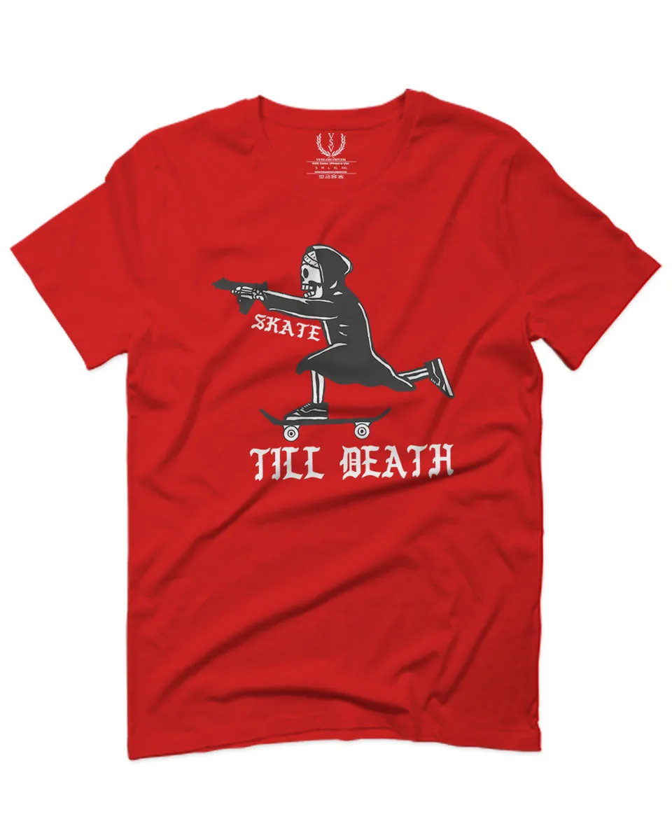 VICES AND VIRTUES Skateboarding OR DIE Skull Skate Gun Till Death For men T Shirt