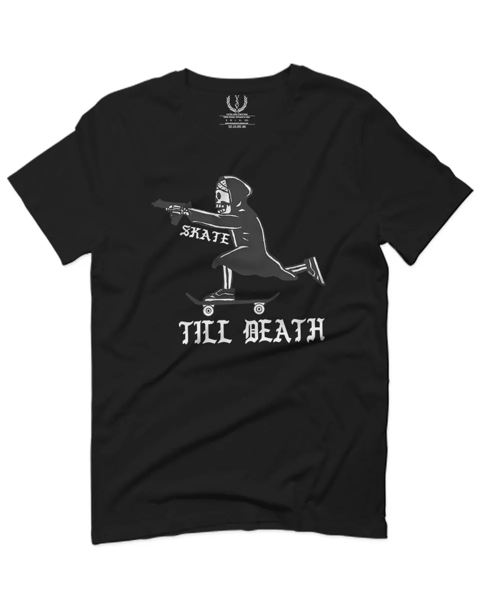 VICES AND VIRTUES Skateboarding OR DIE Skull Skate Gun Till Death For men T Shirt