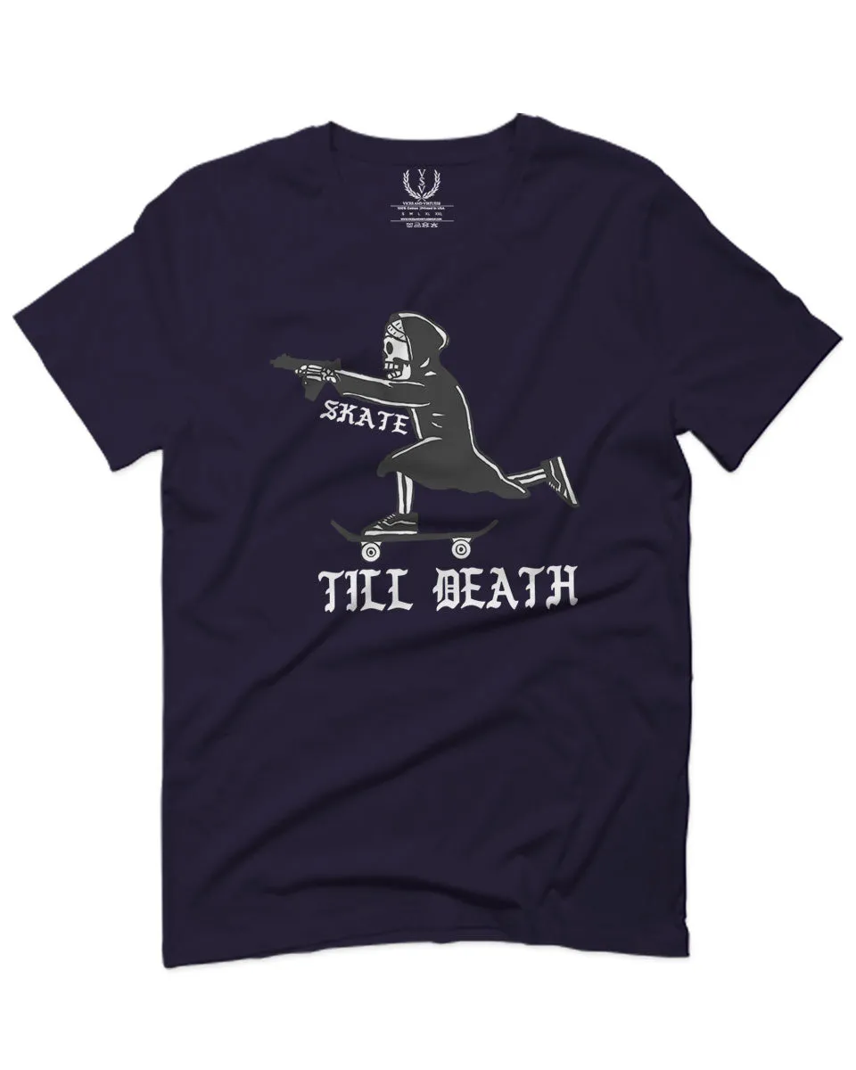VICES AND VIRTUES Skateboarding OR DIE Skull Skate Gun Till Death For men T Shirt