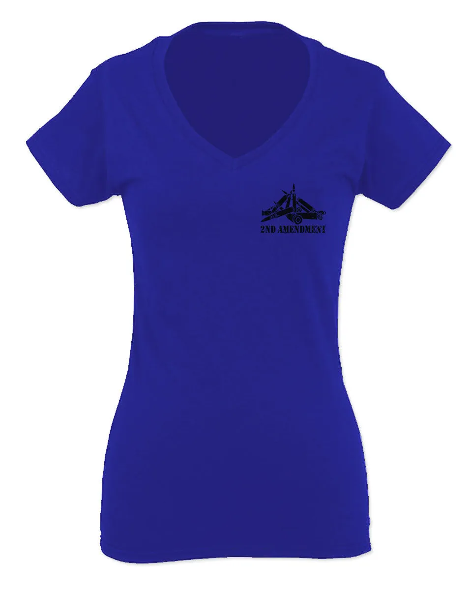 VICES AND VIRTUESS American Second Amendment Gun Rights arms Weapon Heart USA For Women V neck fitted T Shirt