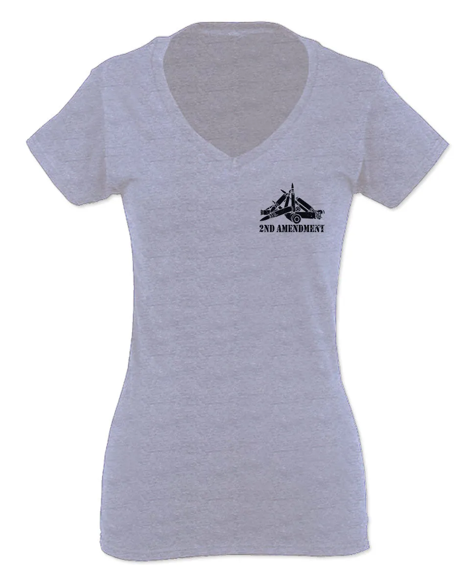 VICES AND VIRTUESS American Second Amendment Gun Rights arms Weapon Heart USA For Women V neck fitted T Shirt