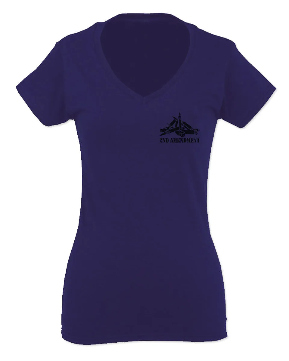 VICES AND VIRTUESS American Second Amendment Gun Rights arms Weapon Heart USA For Women V neck fitted T Shirt