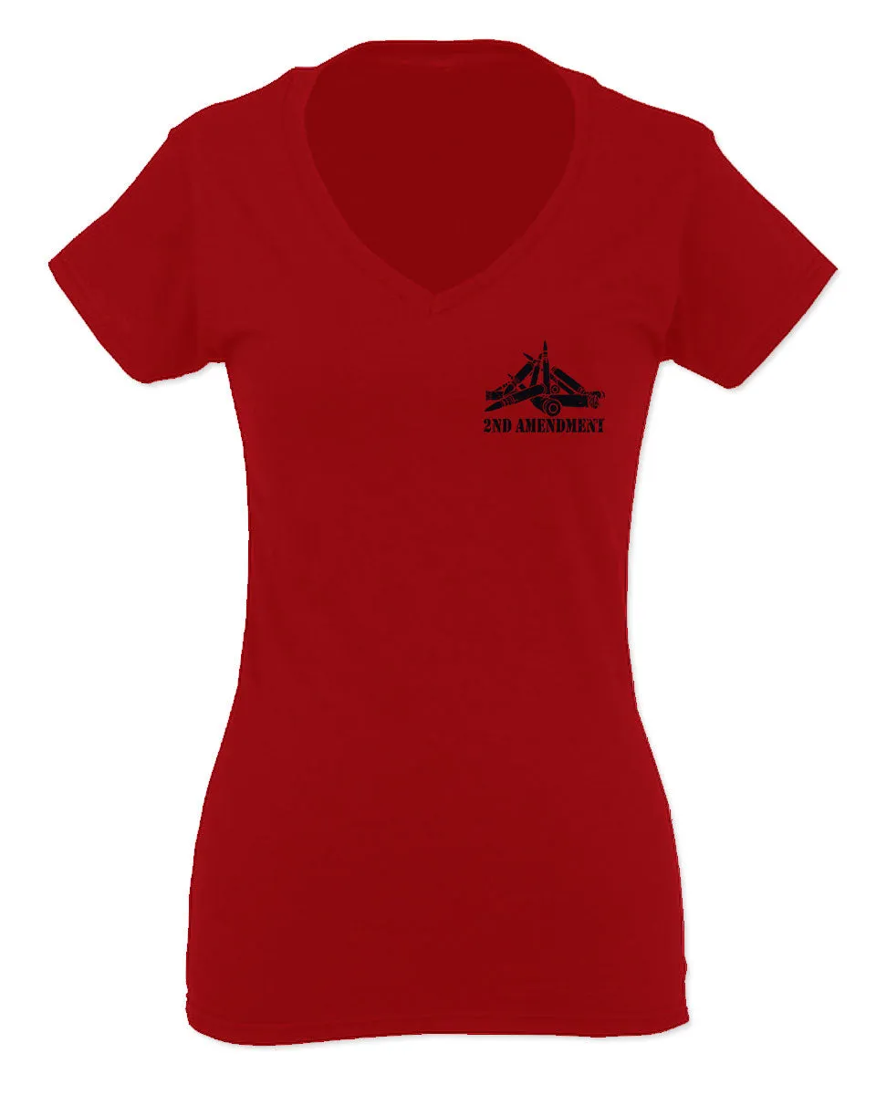 VICES AND VIRTUESS American Second Amendment Gun Rights arms Weapon Heart USA For Women V neck fitted T Shirt