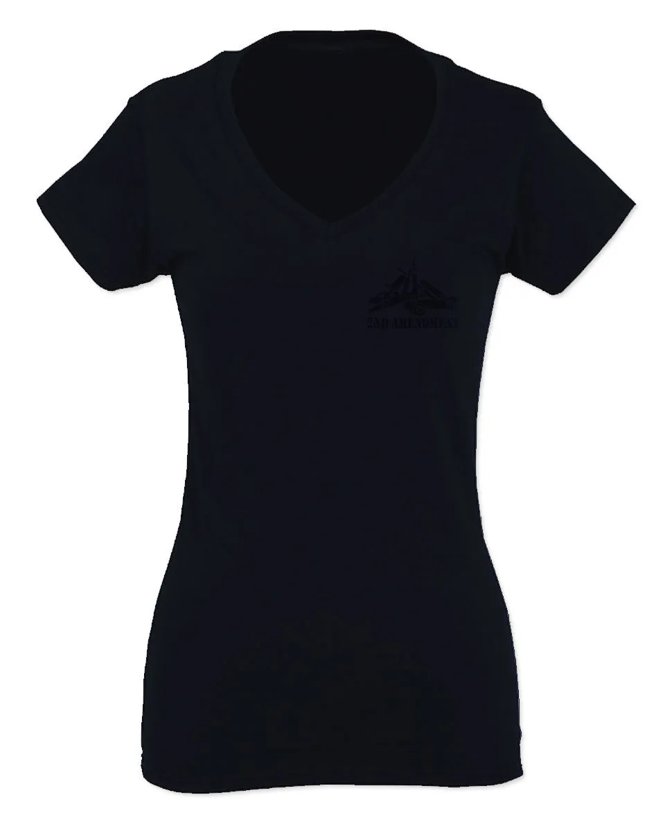 VICES AND VIRTUESS American Second Amendment Gun Rights arms Weapon Heart USA For Women V neck fitted T Shirt