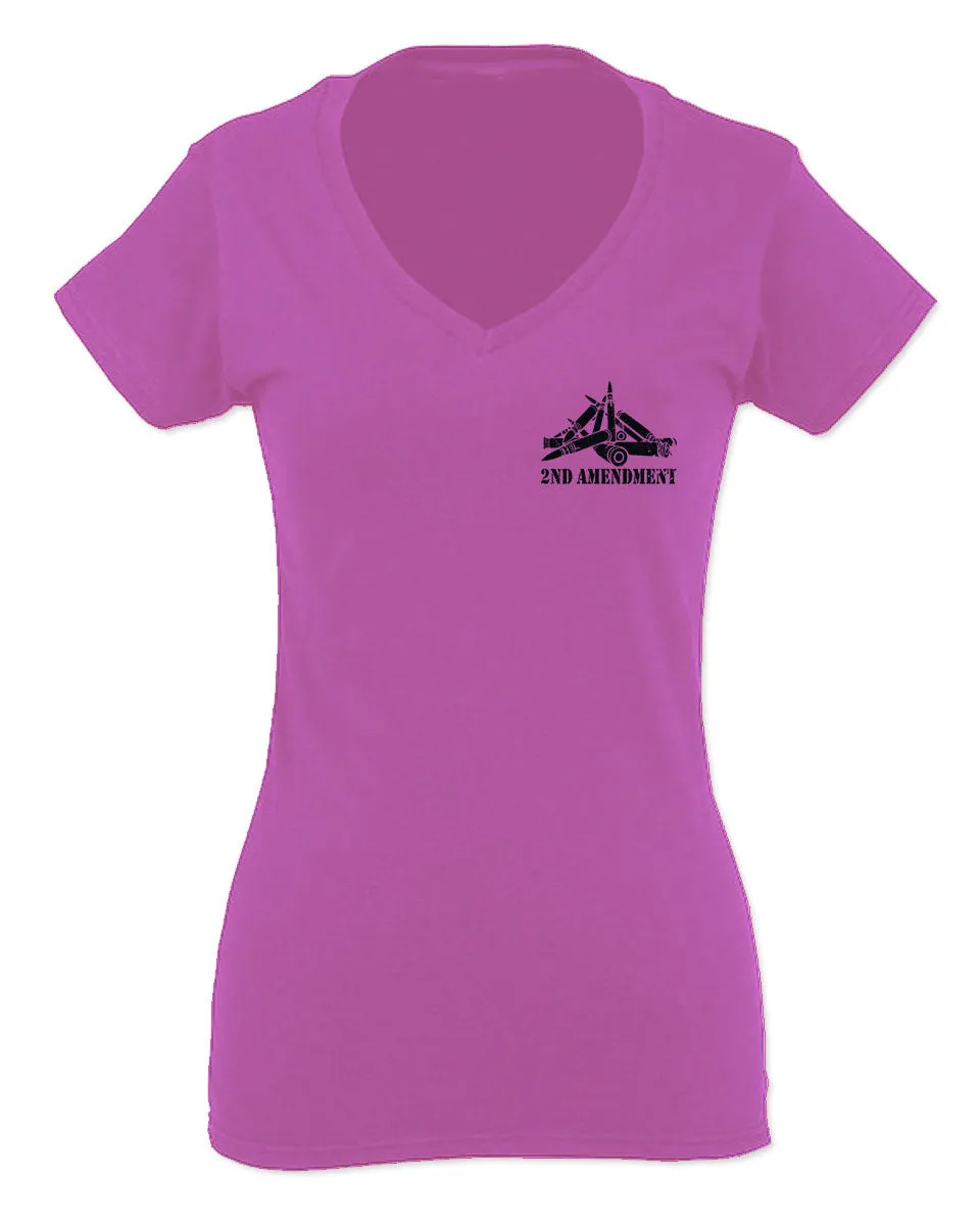 VICES AND VIRTUESS American Second Amendment Gun Rights arms Weapon Heart USA For Women V neck fitted T Shirt